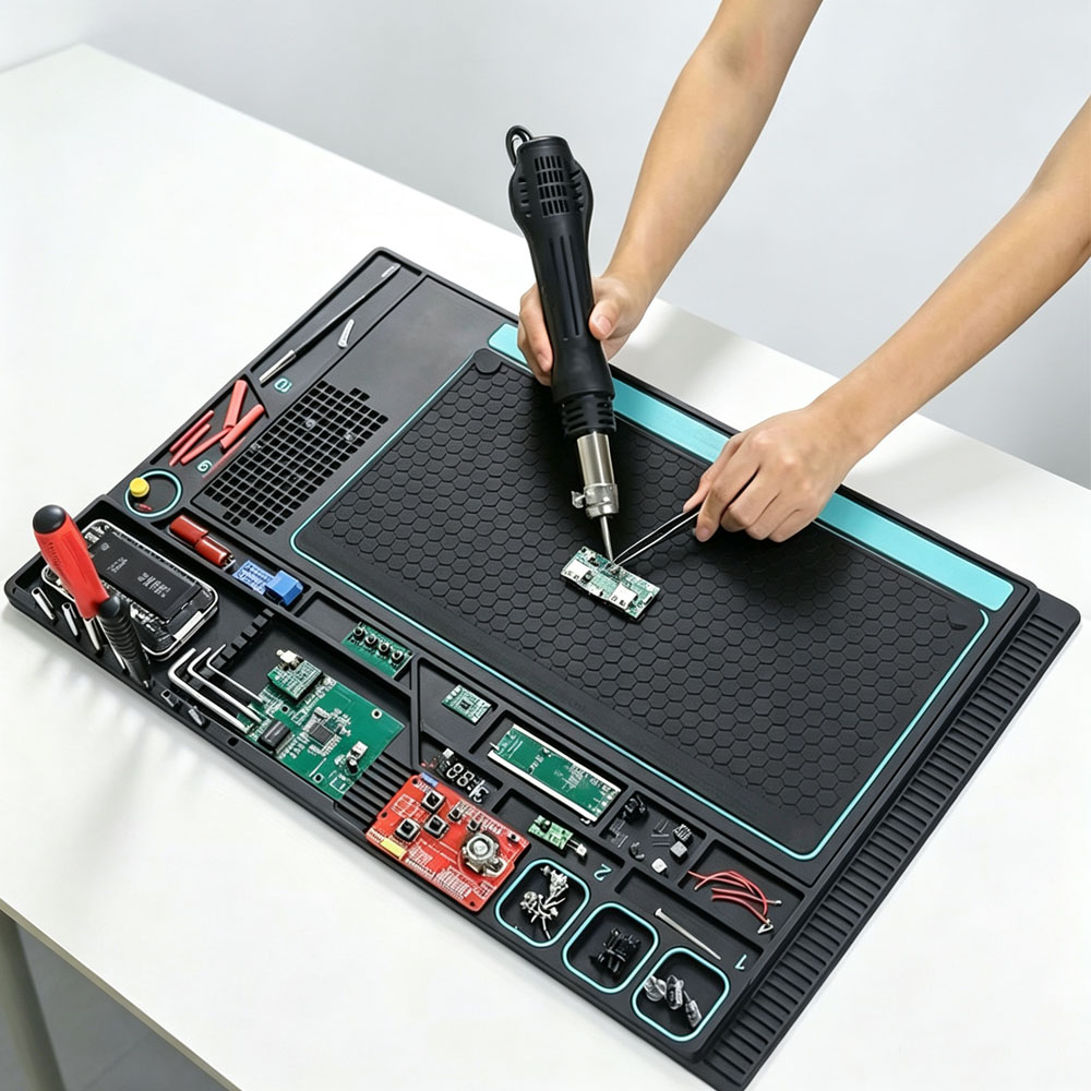 Infrared Bga Rework Station - แผ่นซิลิโคนอเนกประสงค์สำหรับซ่อมแซม พร้อมร่องเก็บสกรูและเครื่องมือ แผ่นรองเชื่อมสำหรับซ่อมโทรศัพท์ แล็ปท็อป พีซี เมนบอร์ด
